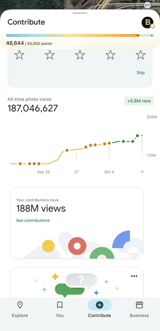 All-time photo views chart: 187,046,627 views, +5.8M new in a week